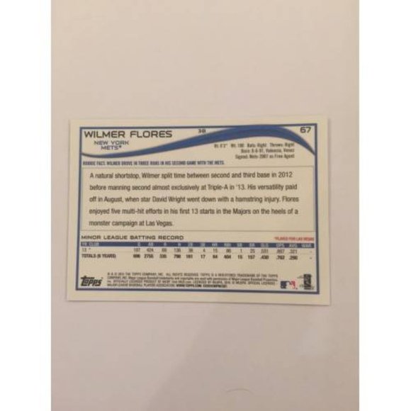 2014 Topps Chrome Wilmer Flores Mets - Rookie Autographs #67 (018) - Picture 2 of 2